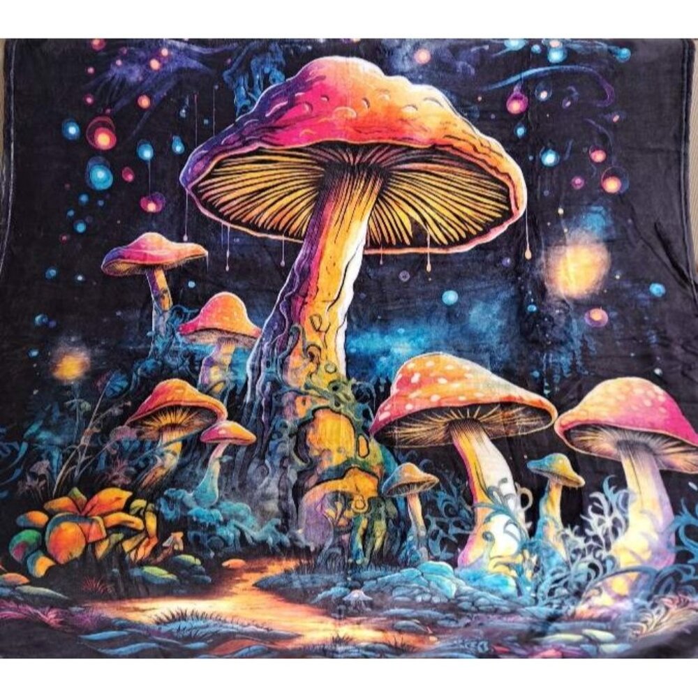 New Psychedelic Mushrooms Plush Throw Blanket Gift Colorful Fungus Orbs Mushroom